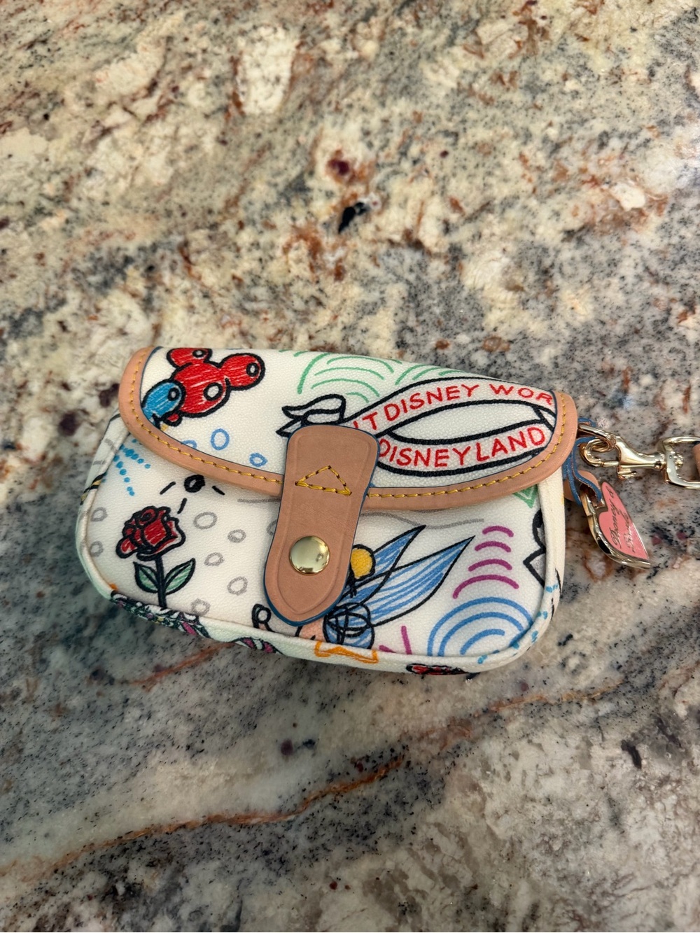 Dooney & Bourke White Disney Sketch Wristlet with Tan Trim - Picture 2 of 4